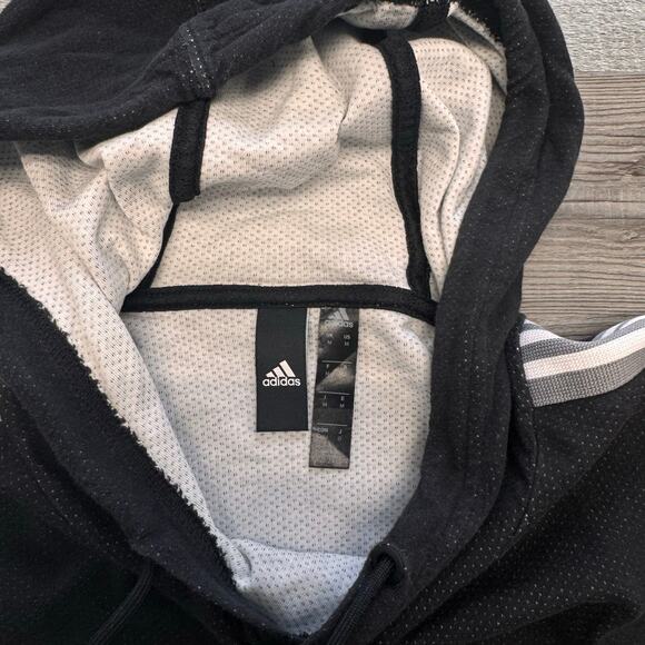 Adidas Black White Men M Mesh Lined Striped Sweatshirt Pullover‎ Hoodie - Picture 5 of 6